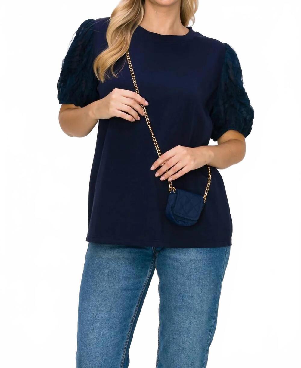 NEW JOH ponte knit lace sleeve t shirt in navy